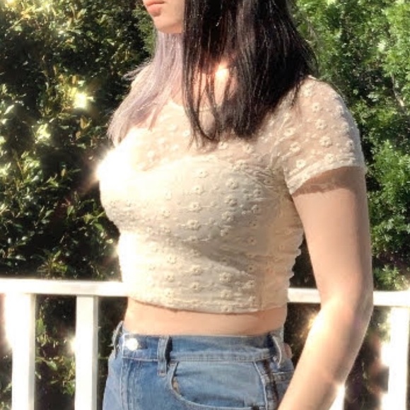 Forever 21 Tops - floral lace cream Forever 21 crop top